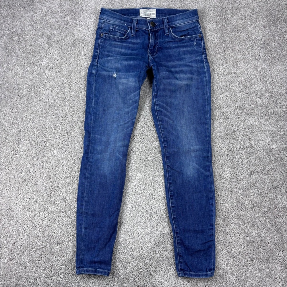 Current/Elliott The Stiletto Sahara Destroy Skinny Jeans Blue Low Rise Size 24